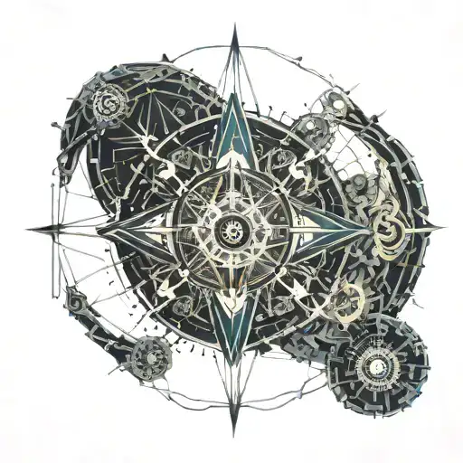 An Intricate Geometric Design Incorporating Elements Of Exploration Like A Compass And Map
