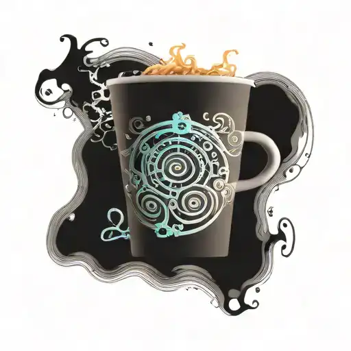A Coffee Cup With Magical Elements Like Swirling Steam Forming Into Mystical Symbols