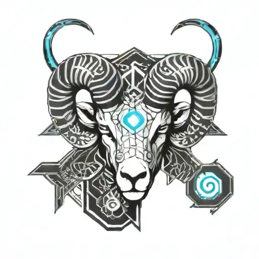 Aries Ram Half Color Half Black And White