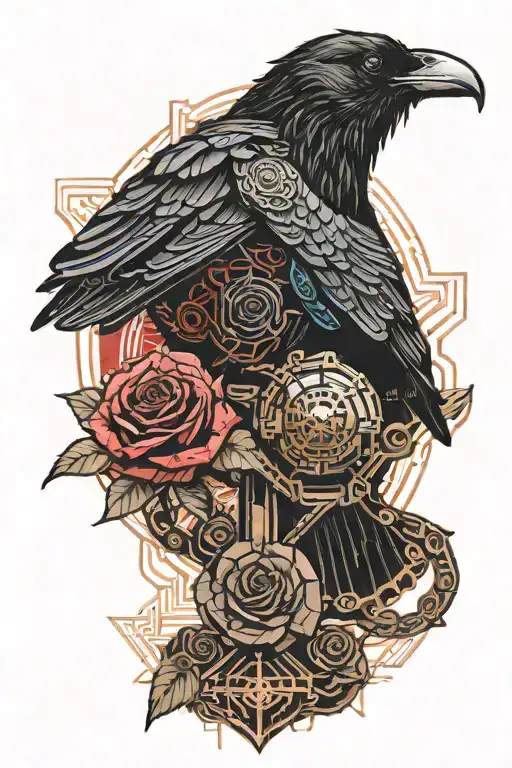 Raven Perched With Rose Single Red