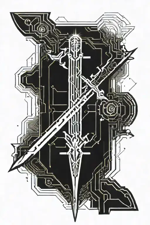 Sword And Geometric Shape Surrounded