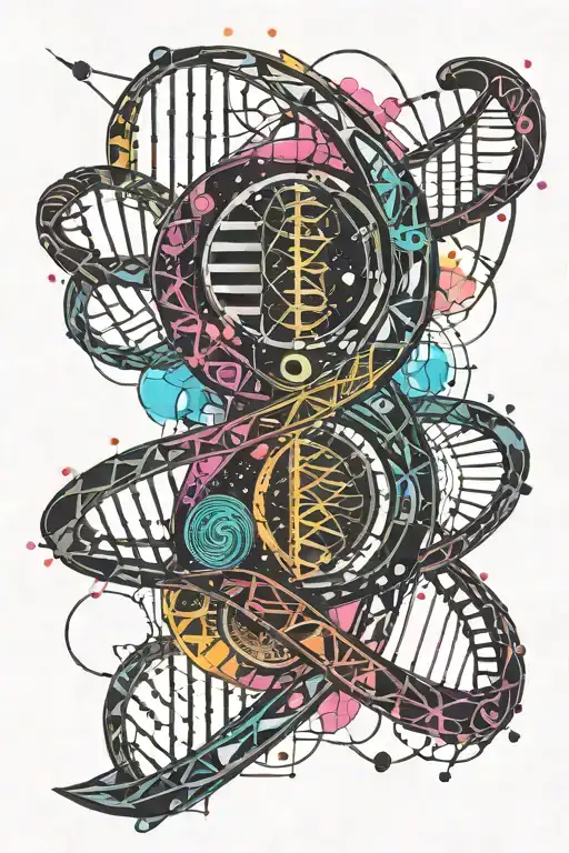 Dna Double Helix Merging With A Black Hole In A Colorful Nebula