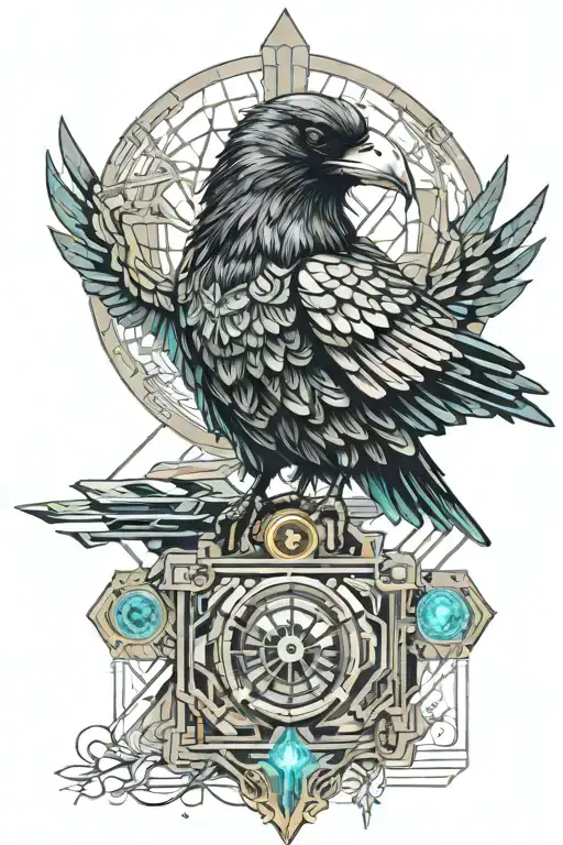 Raven On A Bust Of Athena Greek Goddess