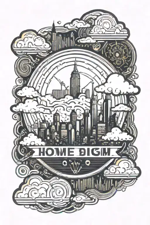 New York Skyline With Clouds Surrounding With Phrase About Home