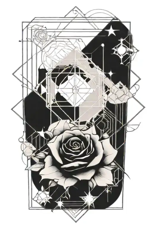 Tesseract With Roses And Stars Around It