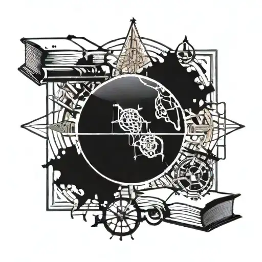 A Map Of The World With A Compass Rose And A Stack Of Books On Top