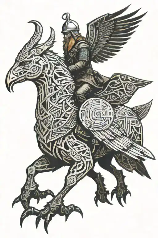 A Viking Warrior Riding A Majestic Bird Into Battle