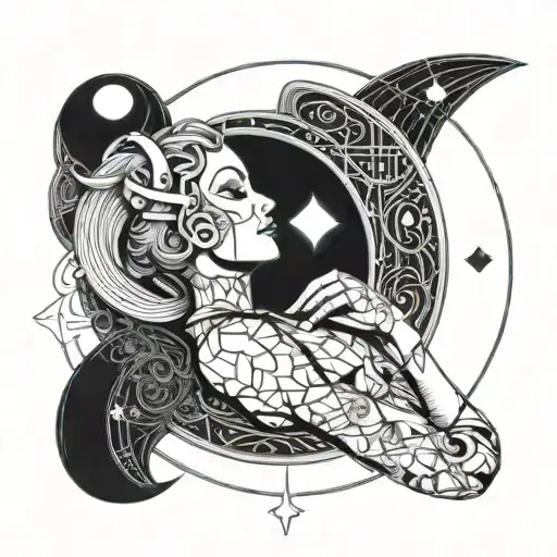 Masked Lady Sleeping On A Crescent Moon