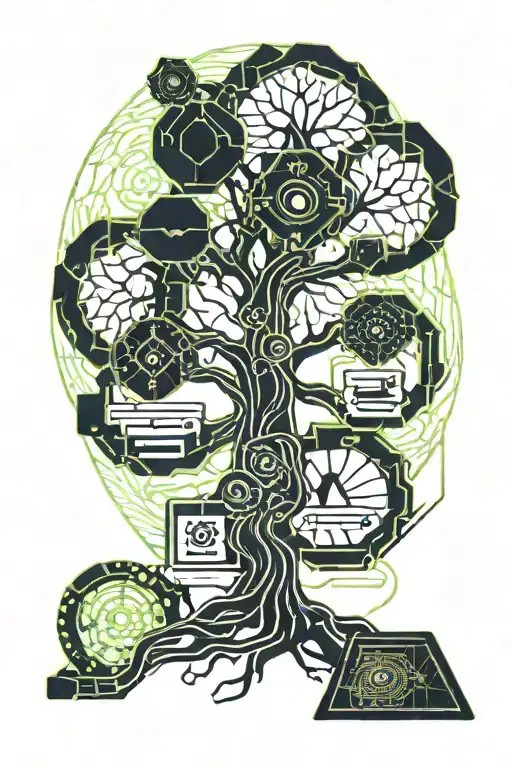 Yggdrasil Tree With Motherboard Cicuts In The Background