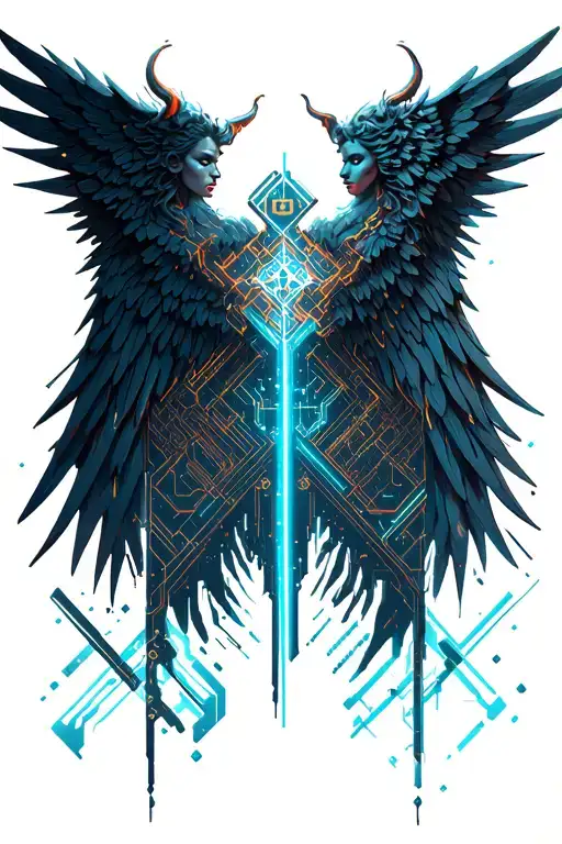 Angel And Demon Wings Spread Wide Half Angel Half