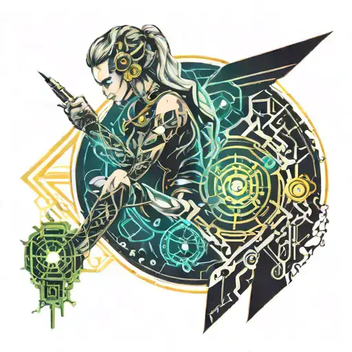 Female Warrior Electrician Repairing Zeus's Thunderbolt