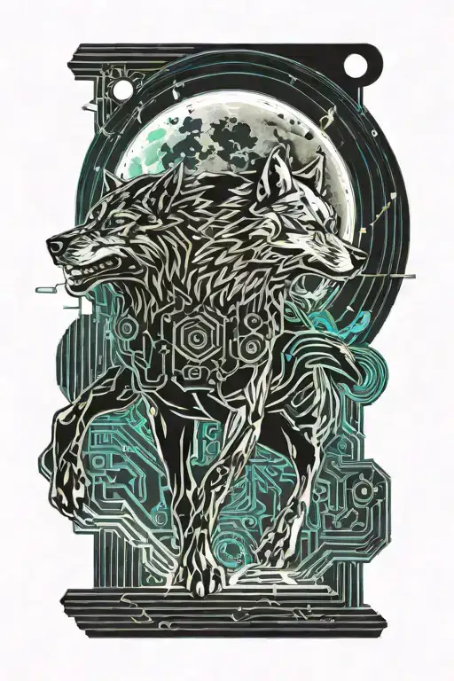 Running Wolf Under A Full Moon