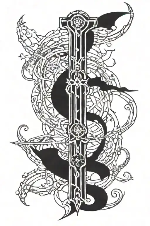 Black And White Sword Sorrounded By Vines