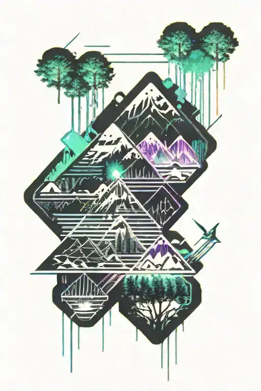 Pine Forest With Mountains Glitch Art