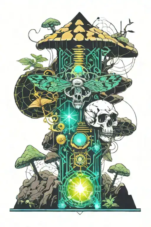 Weed And Shrooms Growing From A Dead Moth Emerging