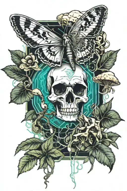 Weed And Shrooms Growing From A Dead Moth Emerging