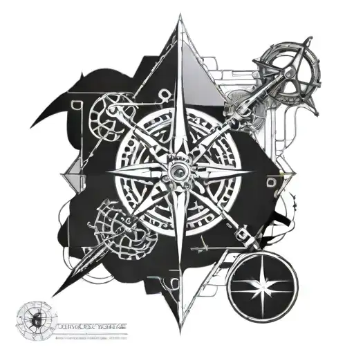 Anchor With Rope And Compass Rose Surrounded