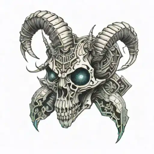Goat Skull With Horns In Elongated Cyber Style