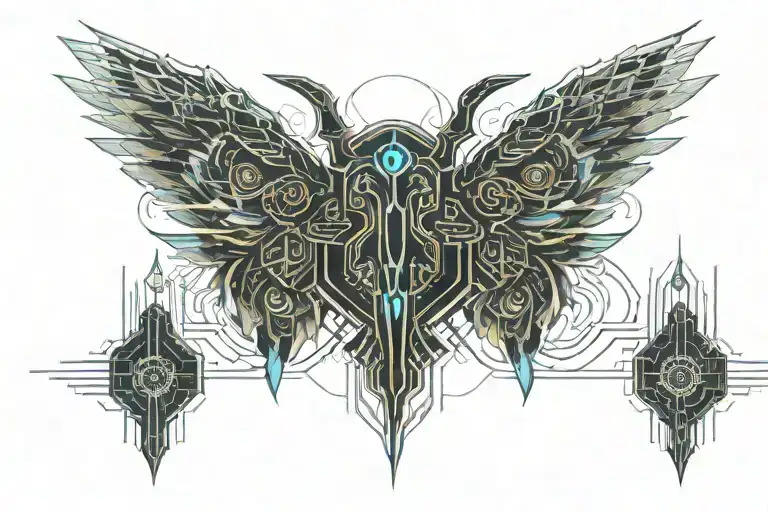 Symmetrical Seraphim With 6 Wings Spread Wide