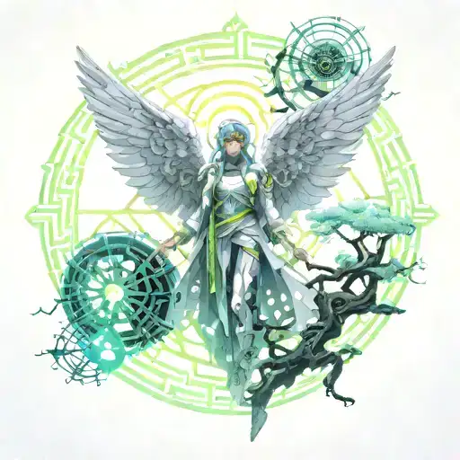 A Cinematic Scene Of An Angel Exploring A Mystical Japanese Forest