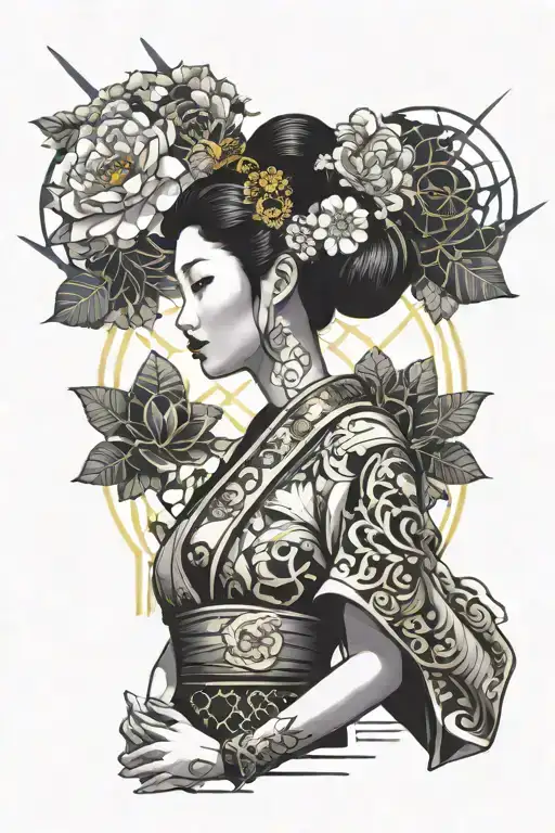 Geisha Holding A Bouquet