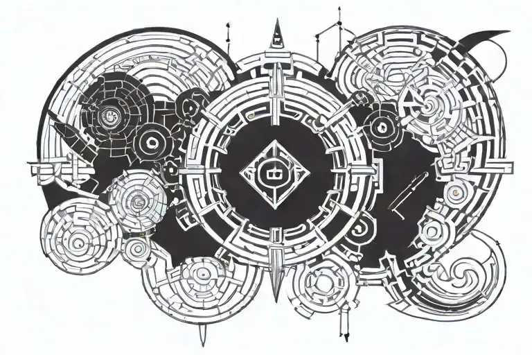 Back Tattoo Cyber Sigilism Black And White