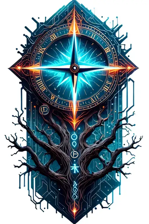 Tree With Time Clock And Compass Wirh Lighting