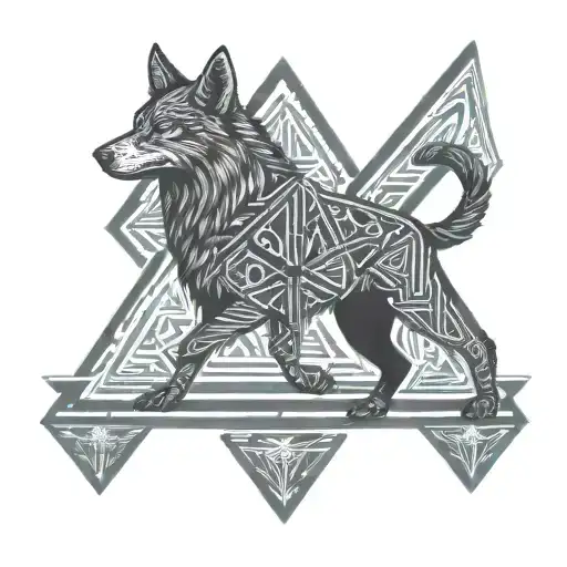 Viking Runes Engraved Triangle Archer Wolf Forest