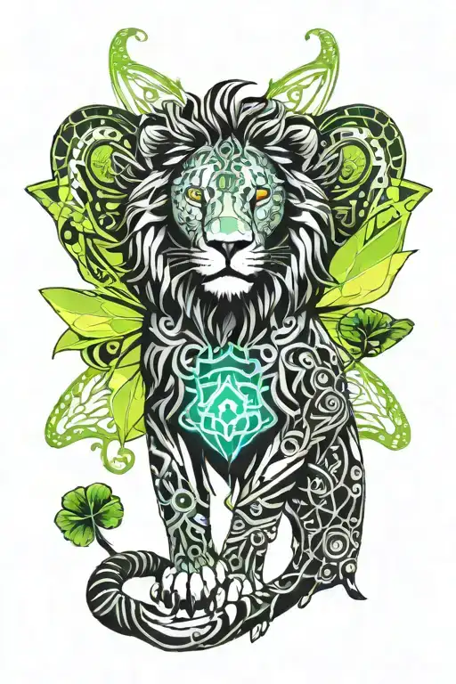Lion Inside Butterfly With Four Leaf Clover