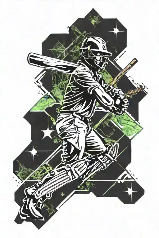 Cricket Batsmen Playing A Cricket Shot With A Cricket Themed Background