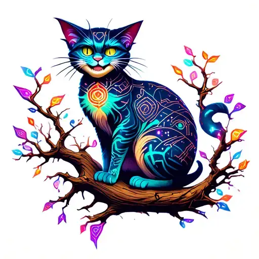 Happy Cheshire Cat In A Tree