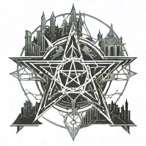 Inverted Pentagram With Gothic Castles Behind It