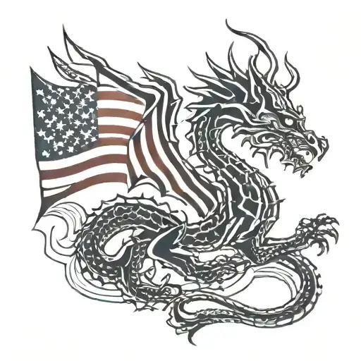 Hungarian Dragon With American Flag Tattoo Design