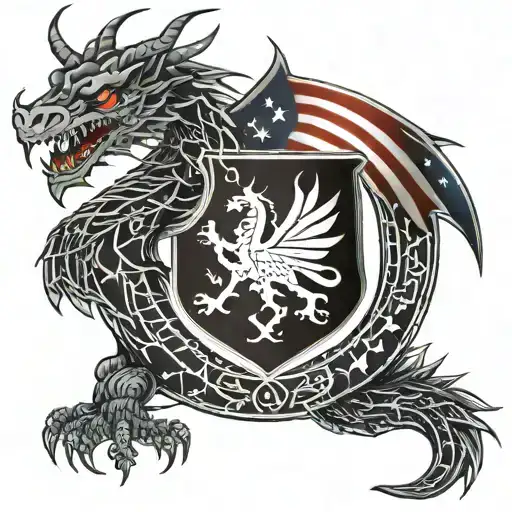 Hungarian Dragon With American Flag Tattoo Design