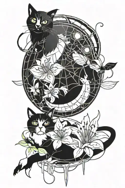 Moon With Cats And Spider Lily Flower