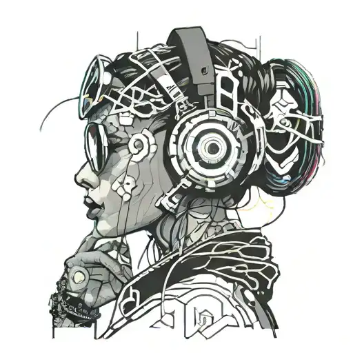 Cyberpunk Woman Tattoos Headphones Rave Music Cables Sexy Sunglasses