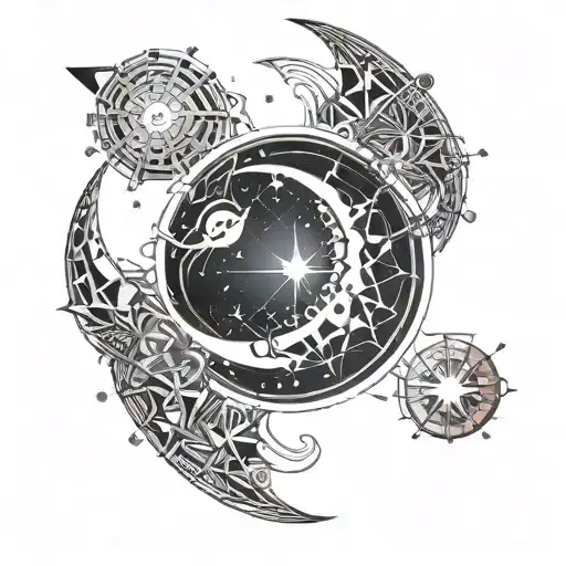 Crescent Moon With Different Types Of Stars