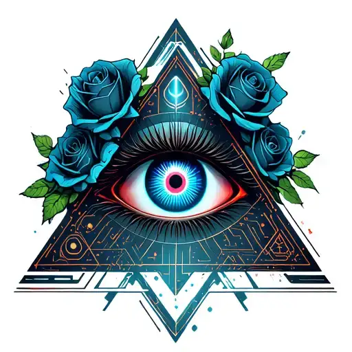 Gothic All Seeing Eye In A Triangle With Roses Growing