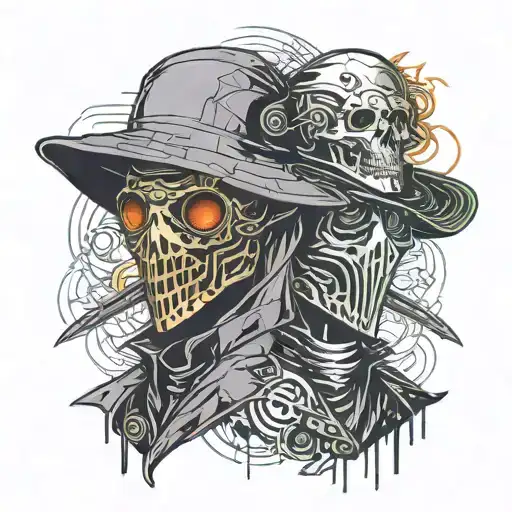 Plague Doctor Mask On Half Face And Grim Reaper On Half