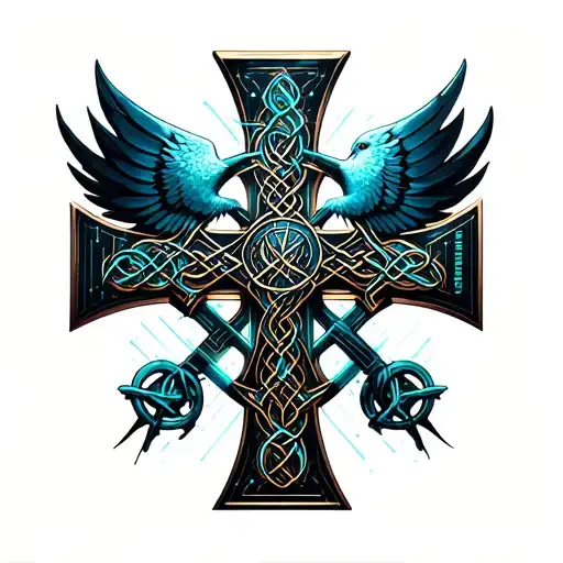 Swallow Bird On Celtic Cross