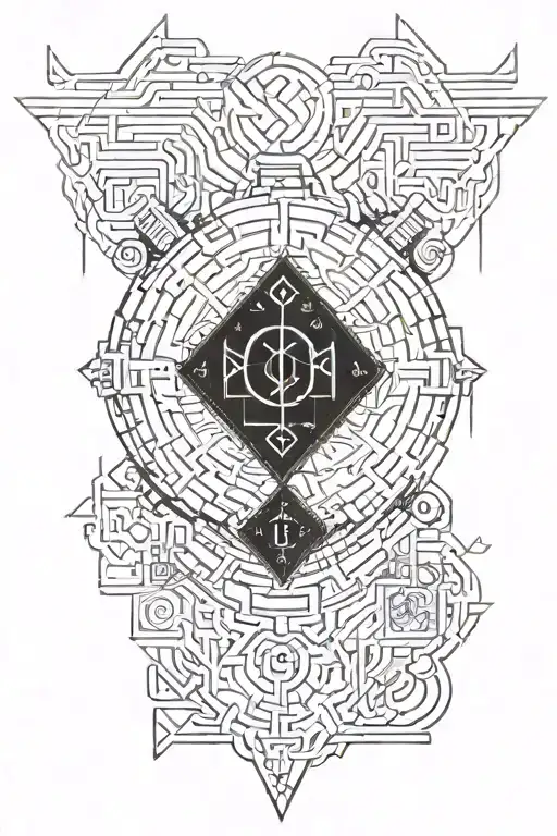 Dark Cyber Sigilism Tattoo Using For Men On The Spine And Upper Back