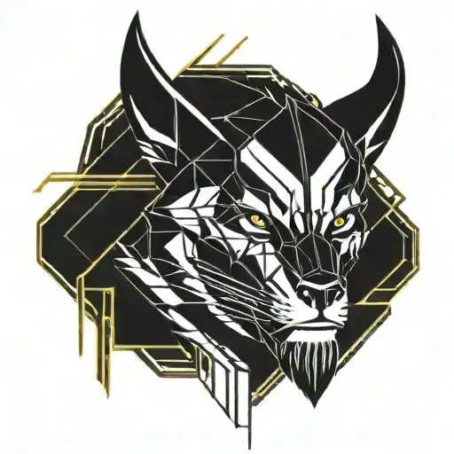 Wolverine Animal In Viking Style With Runes On Cyberpunk World Background