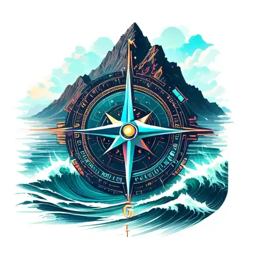 Compass Mountain And Waves Crashing In The Background