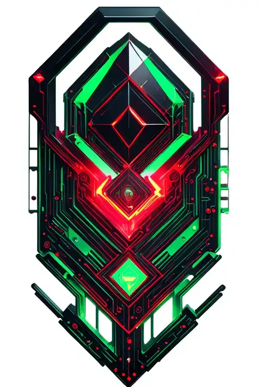 Red Dark And Green Cristal In 3D