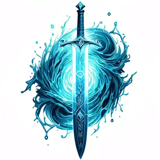 Sword With Water Swirling Around The Length Of It Simplified