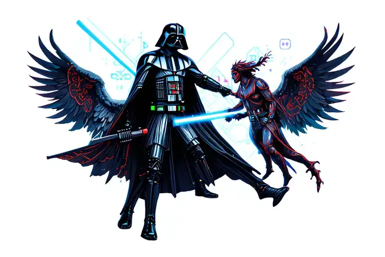 Demons And Angels Fighting Darth Vader