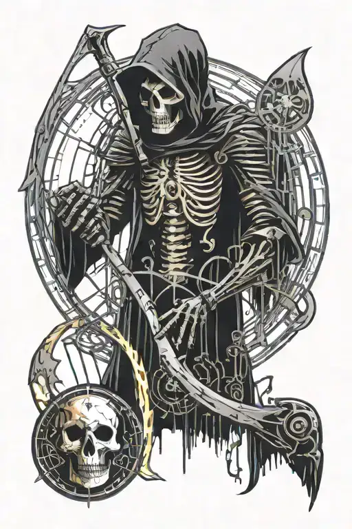 Grim Reaper With Scythe Holding An Hourglass