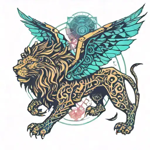 Lion On A Cliff With A Dragon Flying Over