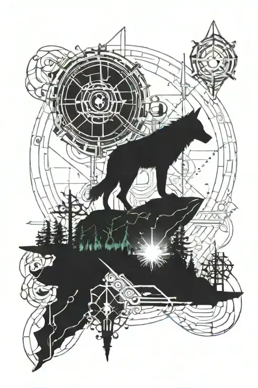 Ship Sailing On Top Of With Wolf In Forest Underneath The Ship