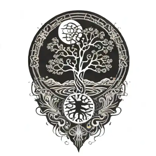 Tree Of Life And Sun And Moon